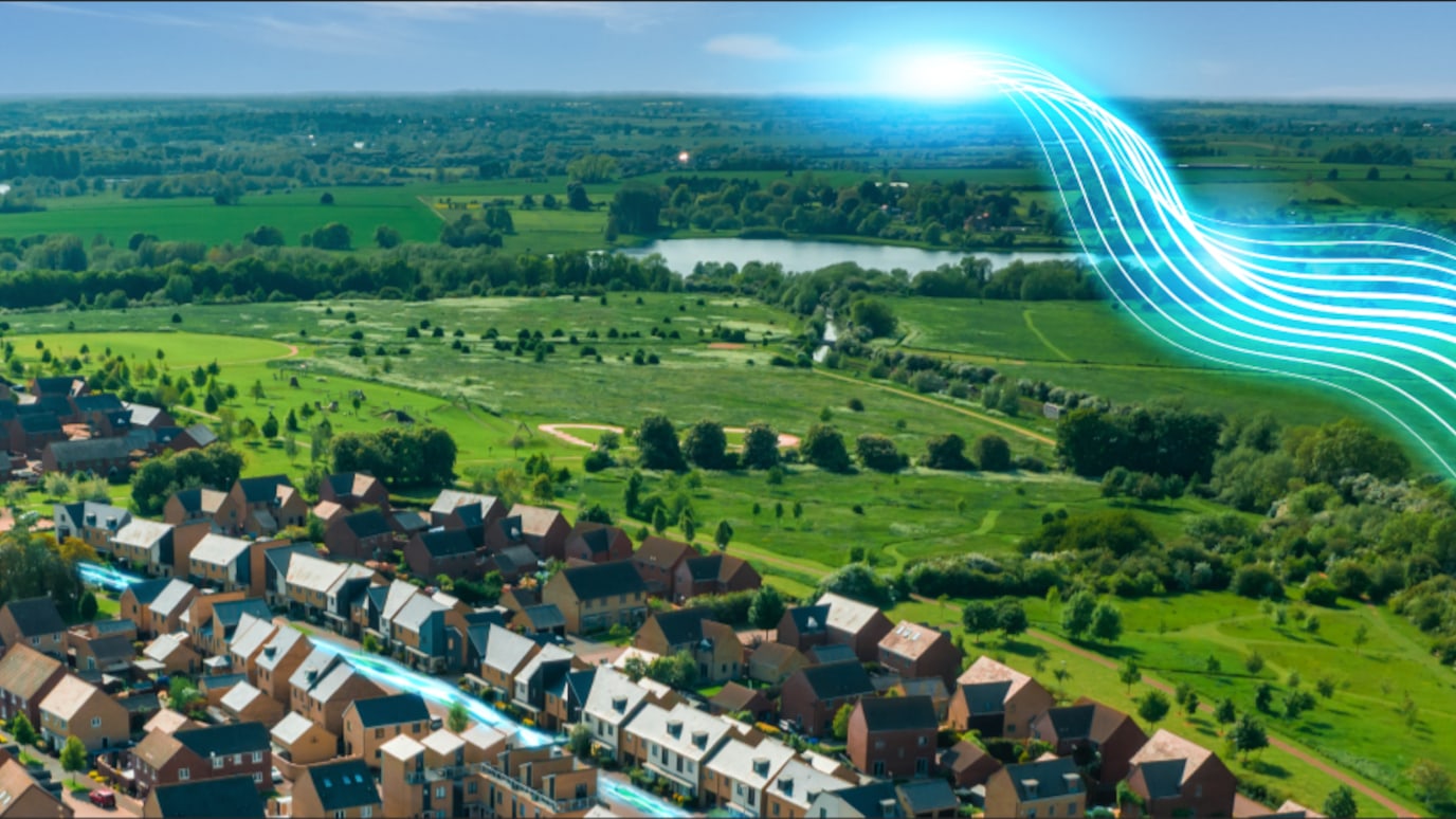 An image that shows urban infrastructure, greenery and bodies of water.
