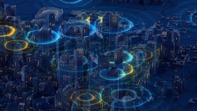 An abstract futuristic image of a city.