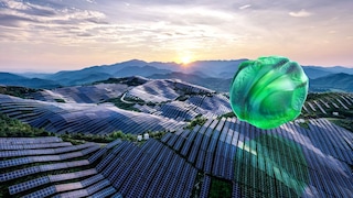 An image showing hills with solar panels.