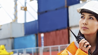 A port operator taking inventory on a ruggadized device