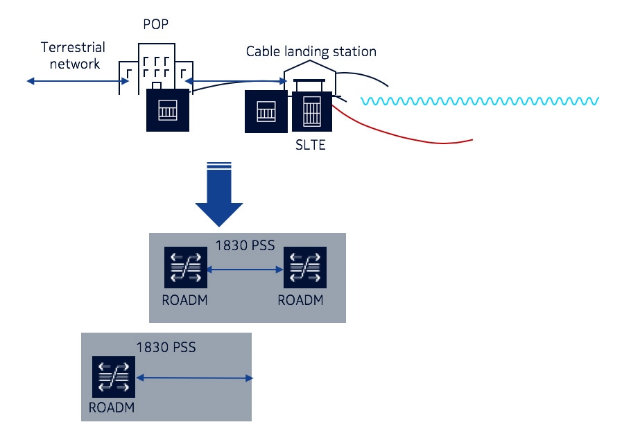 Illustration of terrestrial network integration with Nokia 1830 PSS